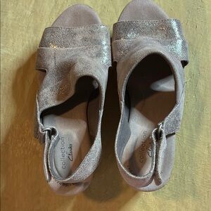 Clarks Sandals Comfortable Slip-On, wedge. Design, like new.